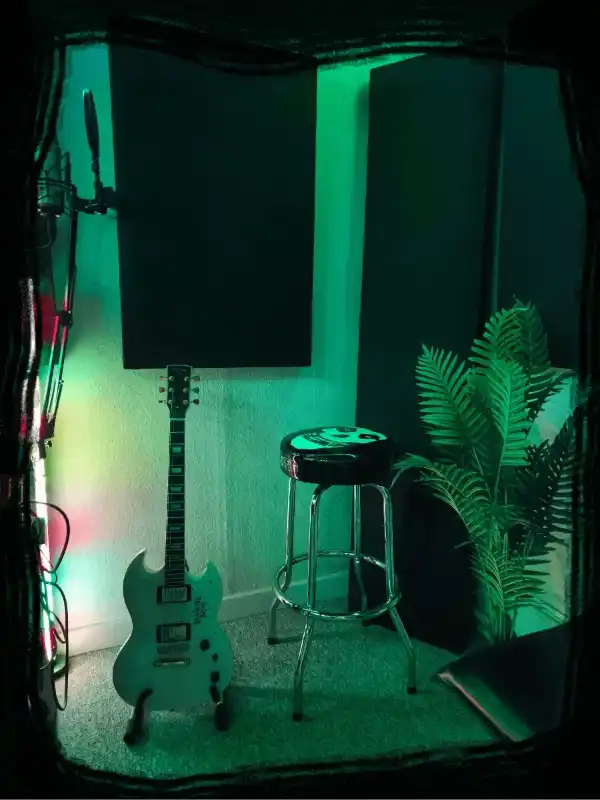 Mikrofon og guitar til vokalproduktion